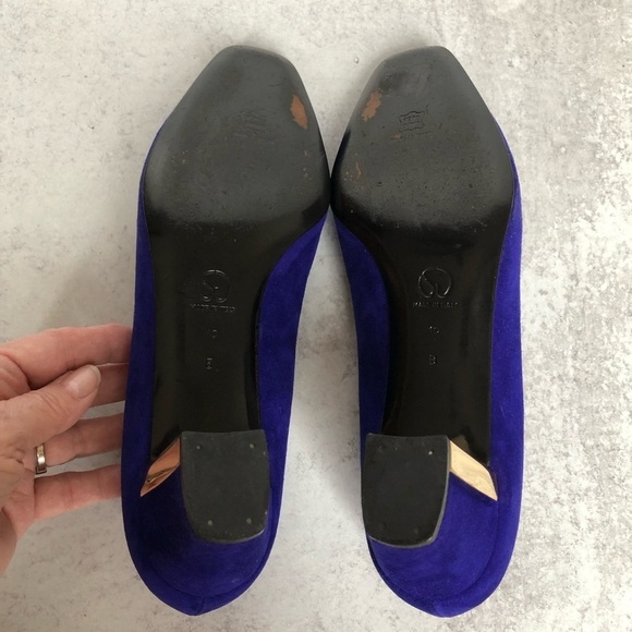 St.John Suede Leather Pumps Blue Gold Accent Heel Size 10 - Picture 4 of 14